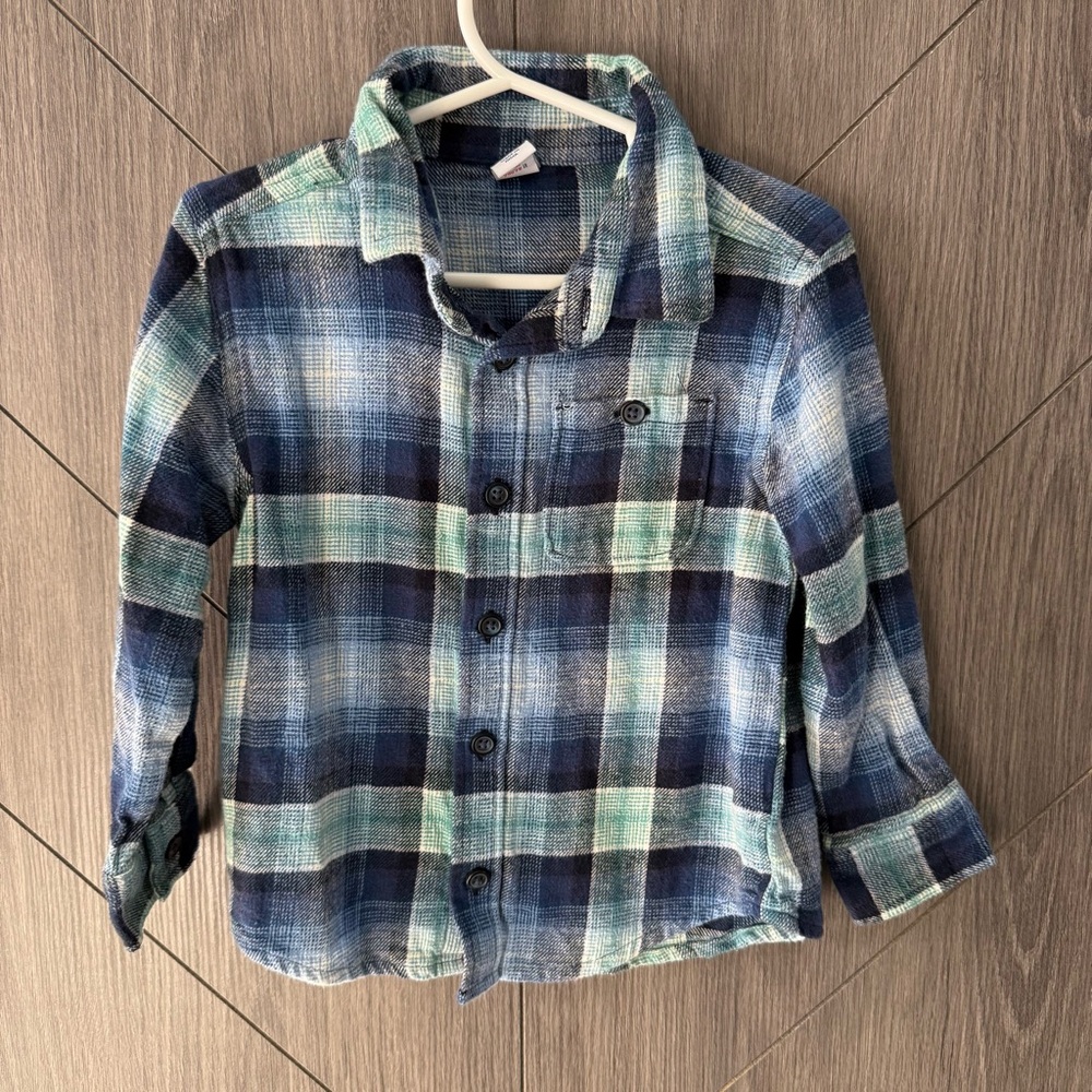 Old Navy Plaid Blue and Green Toddler Boy Button Down Shirt